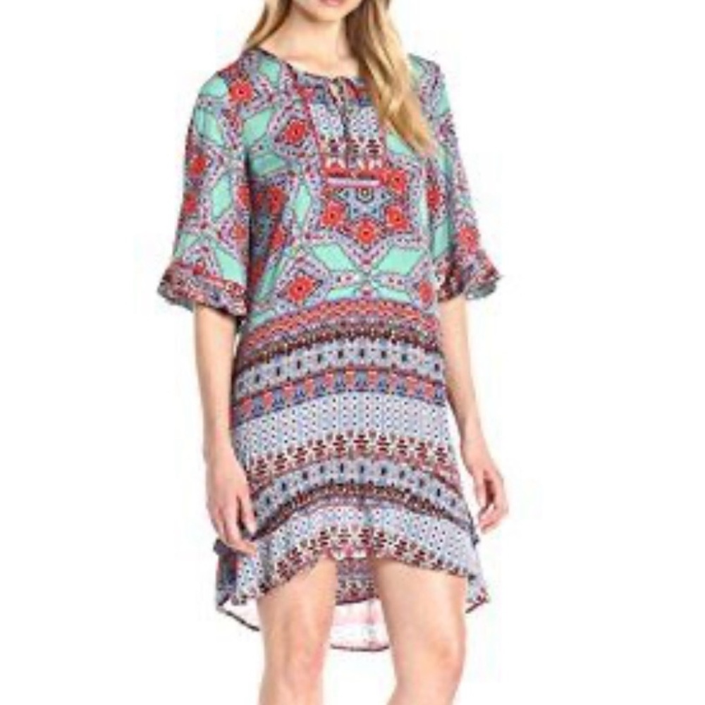 Democracy Colorful Boho Long Open Sleeve Dress. Size Large.‎
